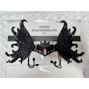 Halloween Black Lace Gothic Crown Tiara Headpiece with Gem & Flowers